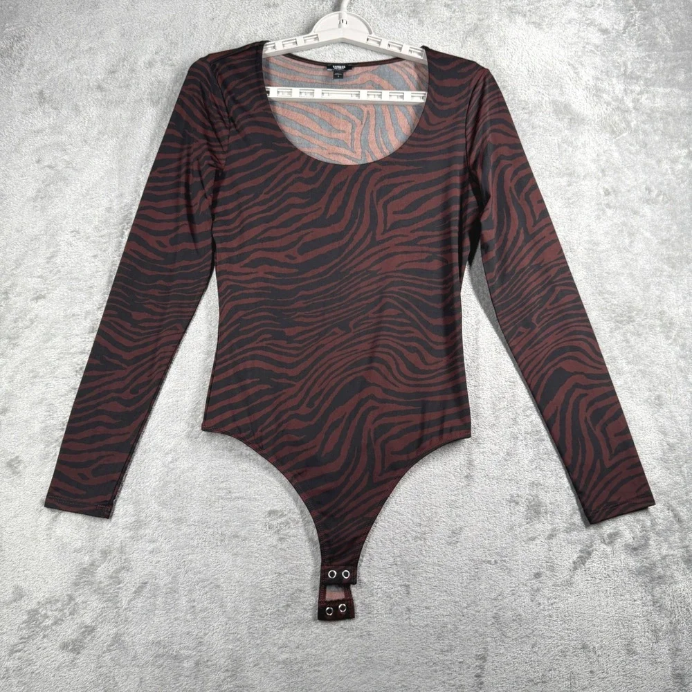 Express Body Contour Zebra Thong Bodysuit‎ Animal Print Stretch Top Layer S Club